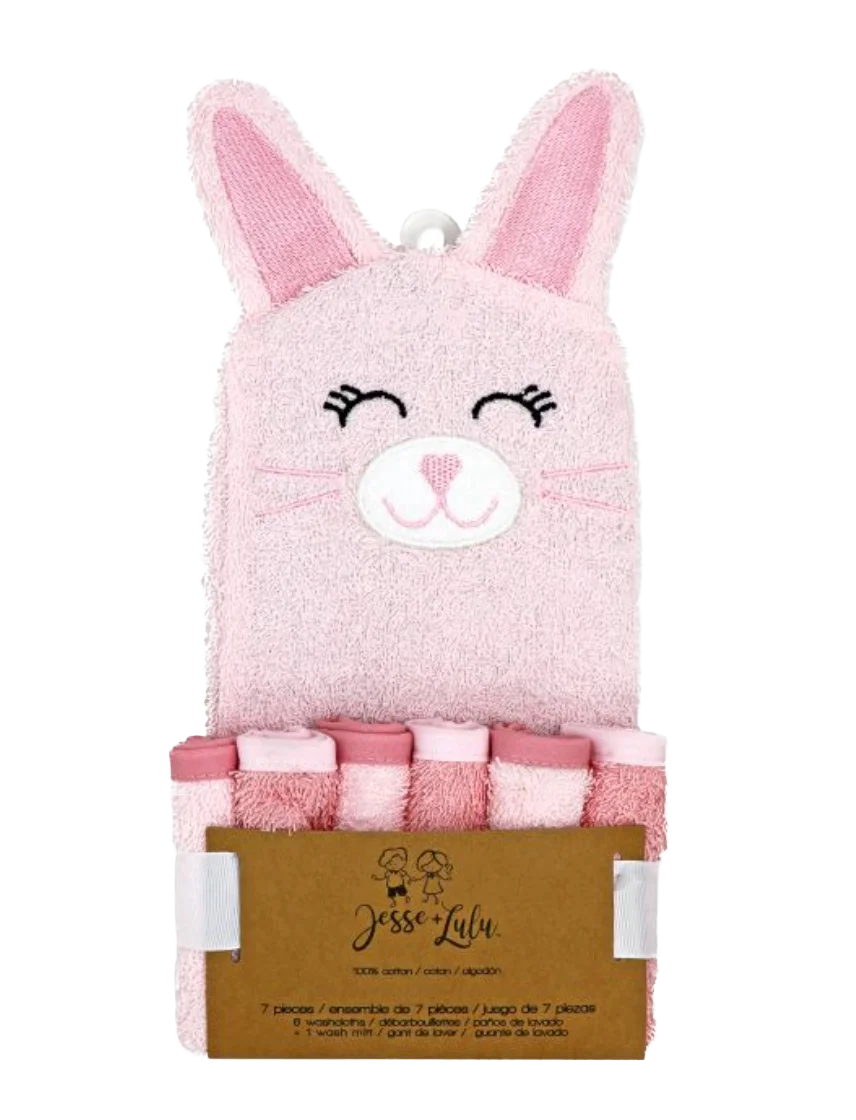 Washcloths & Wash Mitt Set | Rose Bunny — alternate view
