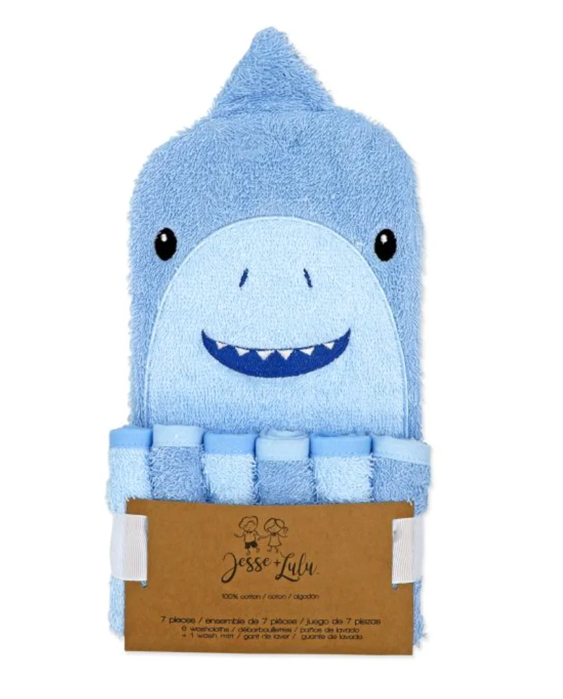 Washcloths & Wash Mitt Set | Blue Shark — alternate view