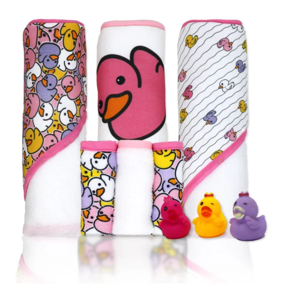 9-Piece Hooded Towel & Bath Set | Pink Duck