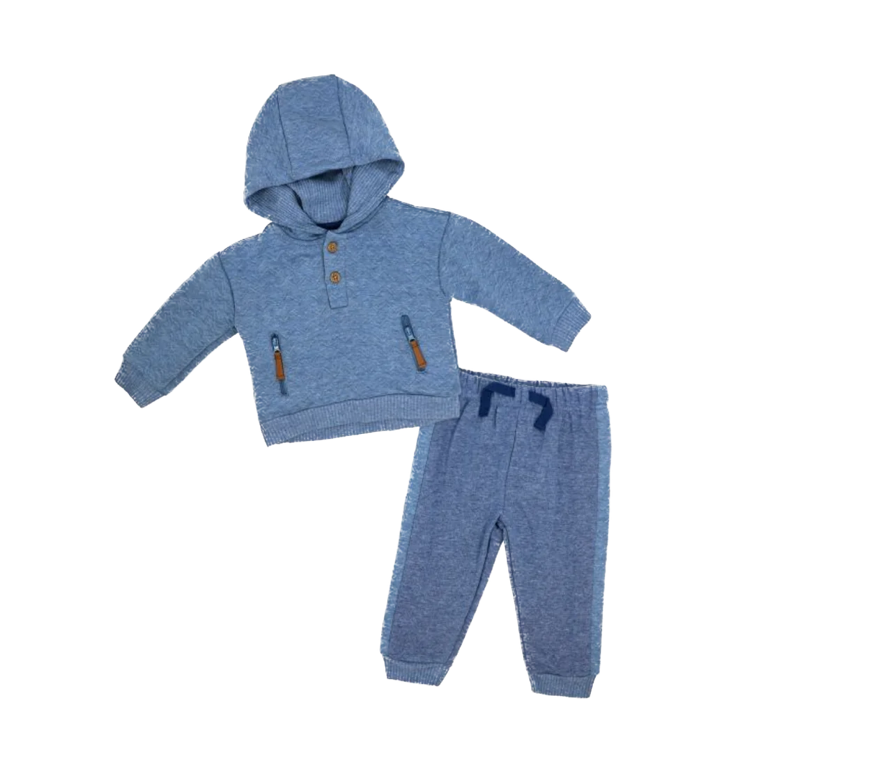 Blue Hooded 2-Piece Quilted Jogger Set