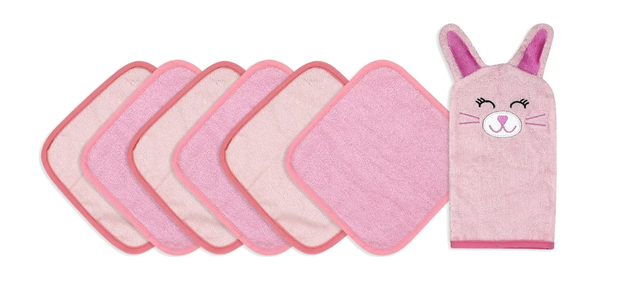 Washcloths & Wash Mitt Set | Rose Bunny